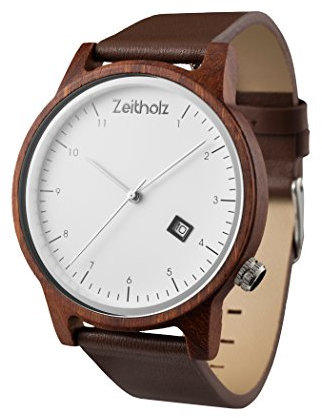 Zeitholz Unisex Holzuhr - Modell Breitenbrunn, Handgefertigt aus 100% natürlichem Sandel mit Quarzwerk - Leichte analoge Holzuhr für Herren und Damen - Verstellbares Band passt für jedes Handgelenk