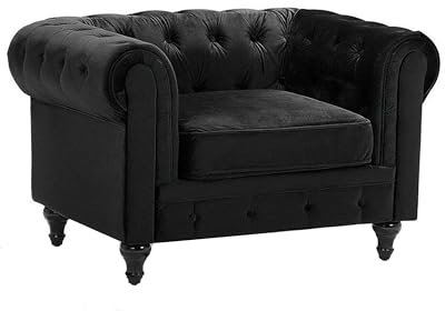 Beliani Eleganter Sessel im englischen Stil Samtstoff Schwarz Chesterfield