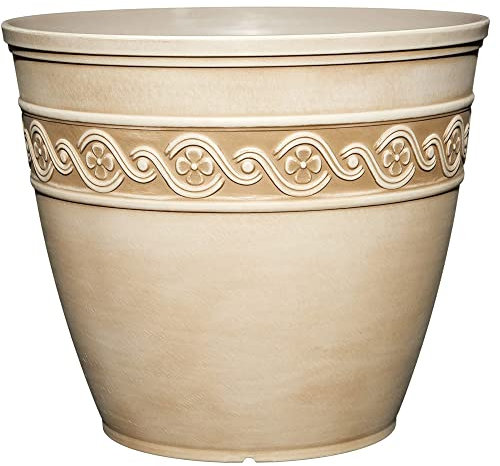 Classic Home and Garden Korinthisches Harz Pflanztopf - Outdoor & Indoor Pflanztopf - Runder Übertopf für Pflanzen & Blumen (33.0 cm Desert Tan, 1 Stück)
