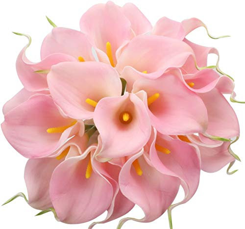 Tifuly 24 Pcs Artificial Calla Lilies, Realistic Latex Calla Lily with Soft PU Stem, Elegant Flower Decoration for Bridal Wedding, Home, Party, Office, DIY Floral Arrangements(Pink)