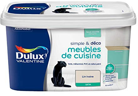 Dulux Valentine Simple & Déco Peinture intérieure de Rénovation - Pour vos meubles de cuisine en bois, mélaminé, PVC, métal peint - Couleur : Lin Ivoire Satin - 2L - 5330474