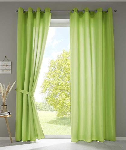 Gardinenbox 2er Set Vorhänge Schal Ösen »Berlin« HxB 245x140 cm Apfelgrün Blickdicht Microsatin Lichtdurchlässig Uni Matt, 20405N2
