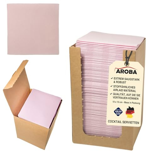 200 Aroba Airlaid Cocktail Servietten Stoffähnlich Dessert Serviette 20x20 cm 1/4 Falz Hochwertig|21 Farben|Hochzeit Geburtstag Bar Caffee Disco Hotel Catering Party Rosa