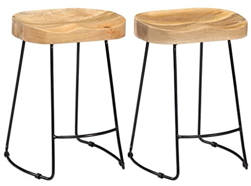 vidaXL Gavin Barhocker aus massivem Mangoholz, Esszimmer, Küche, Stühle, Set, Bistromöbel, Thekensitz, Outdoor, Holz, Vintage-Stil, 2 Stück