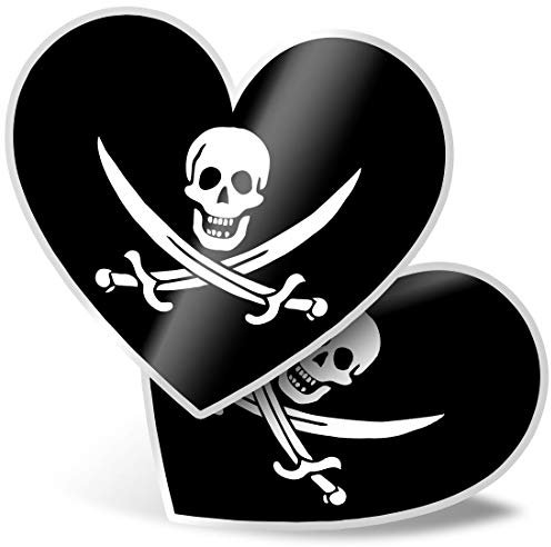 2 x Herz-Aufkleber 15 cm – Piratenflagge Jolly Roger Schiff Totenkopf lustige Aufkleber für Laptops, Tablets, Gepäck, Scrapbooking, Kühlschränke, #24025