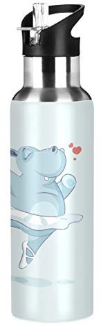 MNSRUU Hippo Bouteille d'eau isolée pour filles garçons en acier inoxydable avec paille 57 ml