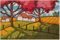 Baroni Home Paillasson Gain de Place Coco pour Entrée, Tapis d’Entrée en PVC, Tapis Antidérapant, Paillasson Peint à la Main Coloré et Résistant, 60x40x2 cm, Motif Village Et Arbres Roses
