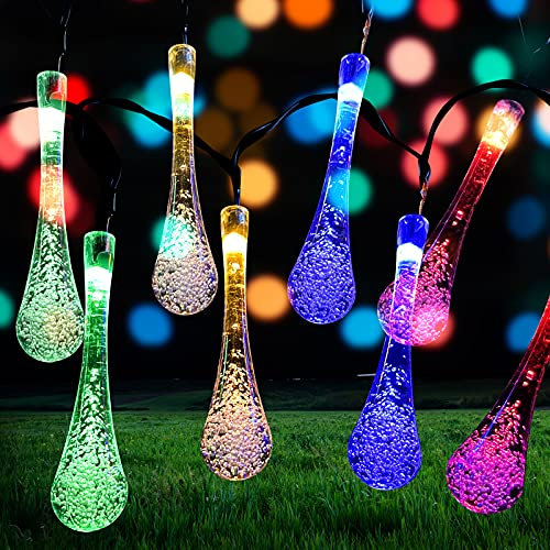 Ovker Solar Lichterketten für den Garten, 50 LED 7m Solar Wassertropfen Lichterkette, 8 Modi Wasserdicht Regentropfen Dekoration Lichter für Außen GartenTerrasse Weihnachten(Mehrfarbig)