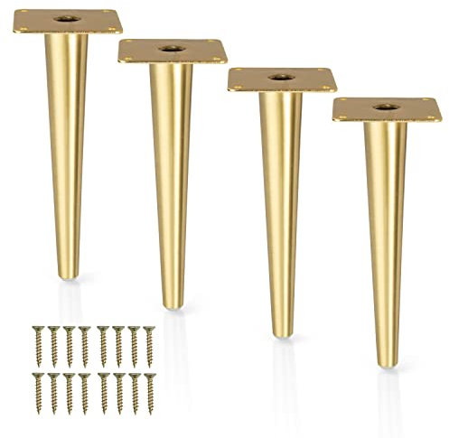 Ilyapa Tapered Metal Furniture Leg - Set of 4 Gold 8 Inch Tapered Replacement Furniture Feet for Sofas, Chairs, Tables