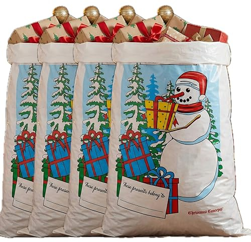 Christmas Concepts® Pack Of 4-75cm Plastic Giant Santa Sacks - Christmas Stockings (Snowman)