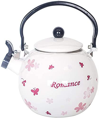 ZHANGZONG tea kettle for stove top tea pot kettle stovetop whistling tea kettle Vintage Enamel Kettle Coffee Pot 2L,Kettle Stovetop, Kettle Teapot,White Printed Pink Flower.Universal for All Hob/Sto