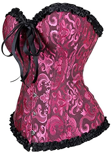 Hengzhifeng Corsetto Top Halloween Donna Bustino Corsetti Gotico (EUR 30-32,Nero Rosa)