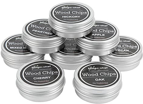 Dpofirs Copeaux de Bois à Fumer 8 pièces, kit de Fumage à Cocktail Bois de Pommier, Noix de pécan, chêne, Cerise, pêche, Poire, Noix de pécan pour Boissons fumées