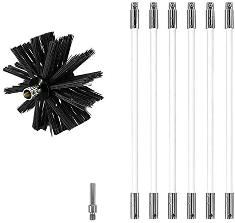 MOCNT Kaminbürste Stange Set Ofenrohrbürste Reinigungsbürste Schornsteinbürste Schornsteinfegerbesen Kaminbesen für Kamin Trockner mit 6 flexiblen Stangen 1 Bürstenkopf