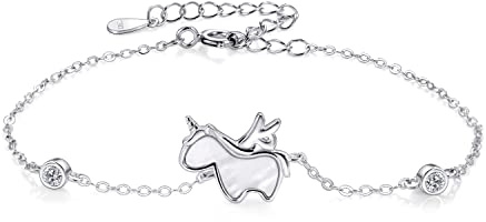Einhorn Armband 925 Silber für Damen Frauen Frau, Zirkonia Verstellbar Armbänder Armkette Freundschaft Glücksarmband Schmuck Geschenke für Kinder Teenager Mädchen Tochter Kommunion Taufe Geburtstag