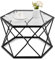 GOPLUS Table Basse Salon Verre Trempée, Table d’Appoint Hexagone Cadre en Fer, Charge 15KG, Stablee Monderne pour Chambre, Bureau,65 x 56 x 40 cm