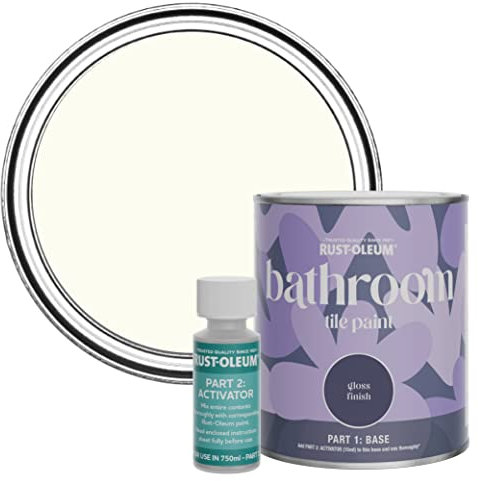 Rust-Oleum White Water-Resistant Bathroom Tile Paint in Gloss Finish - Porcelain 750ml