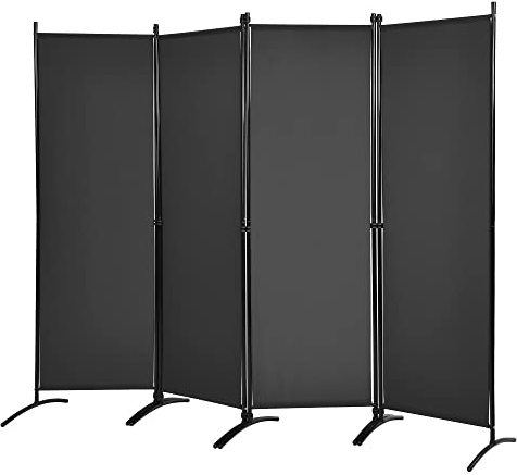 GOPLUS 4-teiliger Raumteiler, 173 cm hoher Paravent mit Metallrahmen, Sichtschutz Trennwand klappbar für Wohnzimmer, Schlafzimmer & Büro (Schwarz)