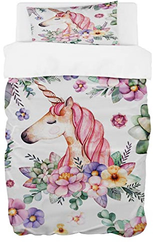 Zomer Bettwäsche Set 135x200 Bettwäsche 2tlg Weich Mikrofaser Bettbezug - 1 Bettdeckenbezug + 1 Kissenbezug 80x80cm mit Rosa Einhorn