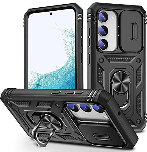 DAWEIXEAU Coque Galaxy S23,Antichoc Support Protection Housse avec Lentille Coulissante Couverture Étui pour Samsung Galaxy S23 6.1 (Noir)
