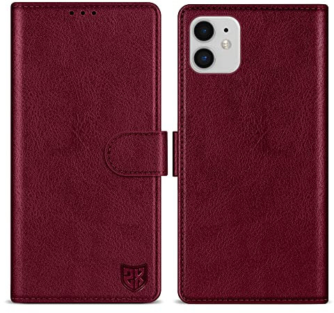 ZZXX iPhone 11 Wallet Case with [RFID Blocking] Card Slot Kickstand Magnetic Closure Leather Flip Fold Protective Phone Case for iPhone 11 Case Wallet(Wine Red-6.1 inch)