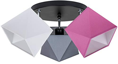 alfalux Deckenlampe Deckenleuchte WEGRRO-PR3030SC Leuchte Lampe 3 Lampenschirme Wohnzimmerlampe Schlafzimmerlampe Küche Kinderzimmer Lampe LED (Weiß – Grau – Rosa)