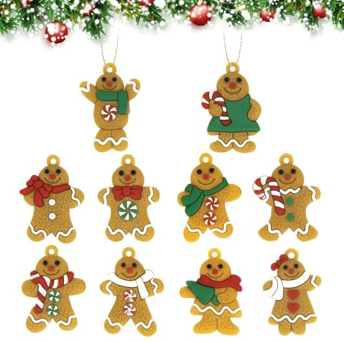 Christmas Tree Decorations Gingerbread Ornaments, Mini Ginger Man Figurine with Strings Hanging Ornaments for Xmas Tree Decorations Holiday Party Indoor Decor Season Birthday Gifts A3XJB10