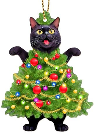365RUSTIC Black Cat Ornament for Christmas Tree, Cat Christmas Ornaments, Cat Lover Ornament, Christmas Decoration, 2-Side Printed Wooden Hanging Ornament, Cat Lovers Gifts for Christmas