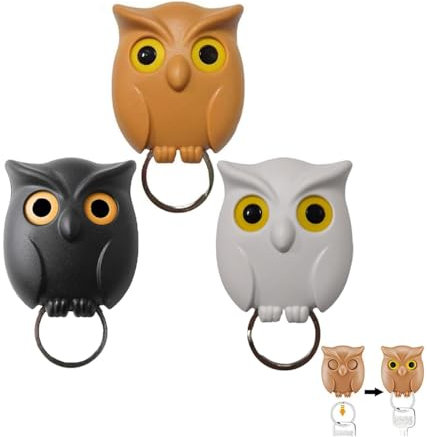 Ellxen 3 Stück Schlüsselhalter für Wand,Eulenschlüsselhalter,Schlüsselanhänger Aufhängen Wand,Schlüssel Es öffnet Augen,für Aufhängen von Schlüsseln Zu Hause,im Büro(Schwarz+Weiß+Kaffee)