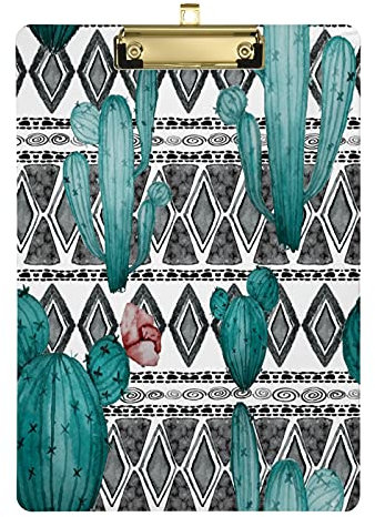 Acquarello Cactus Fiore Zig Zag Acrilico Appunti a Basso Profilo Clip per Studenti, Classe, Scuola, Ufficio 31,8 x 23,9 cm, Clip Oro