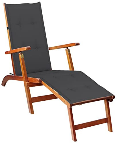 ZEYUAN Liegestuhl mit Fußstütze und Auflage, Gartenliege, Relaxliege, Sonnenliege, Terrassenstühle, Deckchair, Saunaliege, Beach Chair, Akazie Massivholz