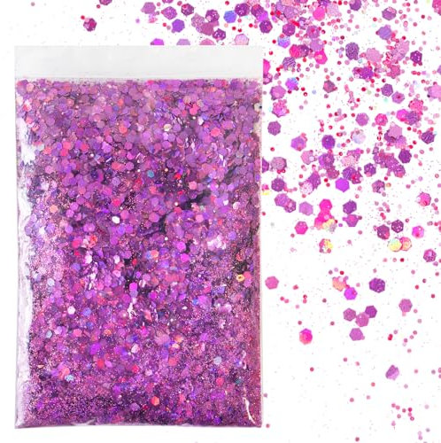 BETESSIN 50g Glitzer zum Basteln Lila-rot Glitzerpulver Pailletten Reflektierend Glitter Pulver Glitzer Basteln Kerzen Schminke Glitzerpuder für Nägel Gesicht Makeup Kartenbasteln Handwerk Nagelkunst