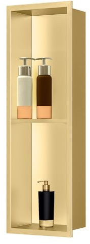 sunrik Nicchia Doccia Incasso,Nicchia da parete in acciaio inox,Ripiano Nicchia Mensole Bagno,Nicchie Bagno Doppio Strato 60x30x10cm,oro