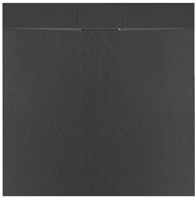 VBChome Receveur de douche 90 x 90 x 2,5 cm - Noir - Structure en pierre - Receveur de douche extra plat - Carré - Plaque de recouvrement en composite SMC - Installation universelle - Siphon