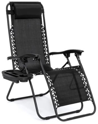 EZONE Zero Gravity Loungesessel für den Außenbereich, verstellbar, Liegestuhl, Stahlgeflecht, zusammenklappbar, Liegestuhl für Pool, Strand, Camping, Loungesessel mit Kissen und Getränkeablage (1,