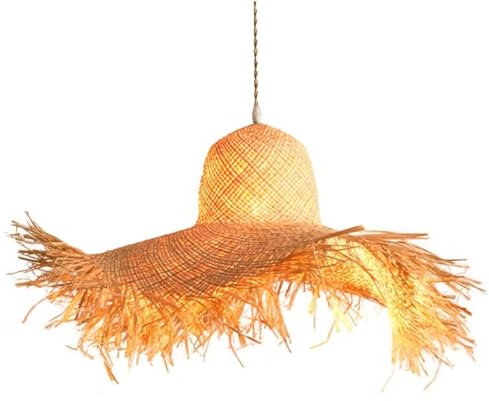 GUANSHAN Chapeau De Paille Tissé à La Main Pendentif Style Bucolique Herbe Art Abat - Jour Lampe Suspendue Salon, Salle à Manger Décoratif Lustre