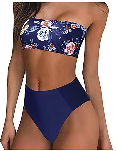 Bikini Damen, Sportbikini Für Damen Badeanzug Mit Bügel Bikini Damen Curvy Sexy Bandeau Bikini High Waist Bauchweg Triangel Bikini Summer Sport Bikini Set Schwimmkleid Bikini (A02,L)