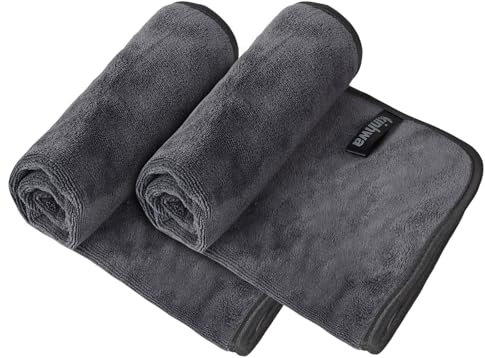 KinHwa Mikrofaser weiche Handtücher, Super saugfähiges Dickes Flauschiges Handtuch Dicke Handtücher (30cm x 50cm) schnell trocknende Handtücher (für Bad, Spa, Fitnessstudio) 2er Pack Dunkelgrau