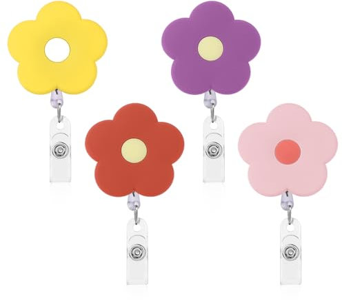 Jeffdad Ausweis JoJo mit Clip, Blume Ausziehbarer Schlüsselanhänger Kartenhalter Ausweishülle Schlüsselanhänger Schlüsselband Ausziehbar Blumen Abzeichenclip für ID Card Holder Kartenhalter
