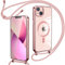 Oelrstfe Collier Coque avec Cordon pour 𝐢𝐏𝐡𝐨𝐧𝐞 𝟏𝟒, Transparent Réglable Étui Chain Chaine Housse de Souple Silicone Antichoc Etui Bandouliere Laniere pour iPhone 14,Rose-Gold