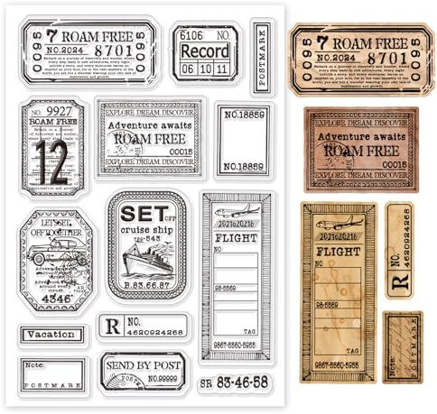 GLOBLELAND Transparente Stempel Im Retro Stil Für Reisefahrkarten Zum Basteln von Karten Vintage Kinoticket Hintergrund Transparente Stempelsiegel Silikonstempel Für DIY Scrapbooking