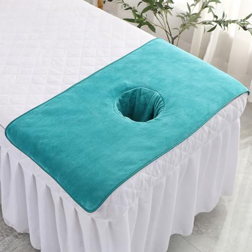 Morbuy Draps de Lit Table de Massage avec Trou, Lot de 2 Housse de Coussin de Massage Lavable, Serviette de Massage Réutilisable Respirante Douce pour Spa Beauté (40x80cm,Bleu Paon)