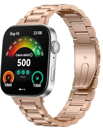 GIOPUEY Bracelet Compatible avec Huawei Watch Fit 3/4/4 Pro, Acier inoxydable Sangle Bracelet [Résistant à l'usure] - rose gold