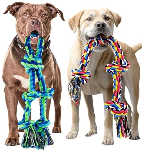 SHARLOVY Lot de 2 jouets en corde pour chien agressifs, jouets à mâcher robustes pour chiens de grande taille, en coton durable, pour le nettoyage des dents de race moyenne à grande, l'ennui, le