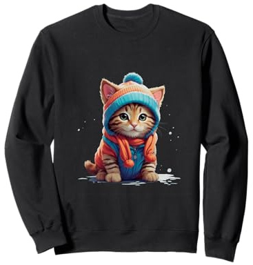 Niedliches Kätzchen, Katze im Schnee, mit Schal und Beanie, lustige Grafik Sweatshirt
