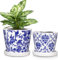 Oairse 2 Stück Blumentopf Keramik Pflanztöpfe Runde Sukkulentententöpfe mit Drainagelöchern und Untersetzern Kleiner Keramik-Pflanztopf für Sukkulenten Kaktus Indoor Outdoor Garten Home Fensterbank