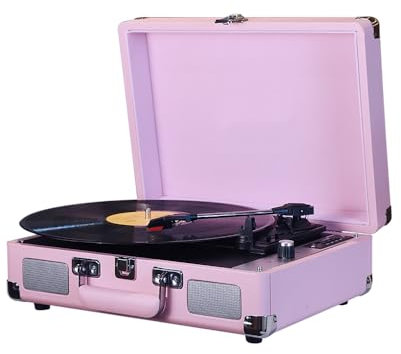 summina Tocadiscos de Vinilo Portátil Reproductor de Vinilo y Reproductor de Musica Mediante y USB Tocadiscos portátil con altavoces Entrada de audio 3.5 Salida de línea RCA