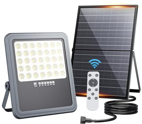 HOOLED Faretto LED da Esterno Solare 6500K Batteria di Grande Capacità da 18000 mAh Lampione Solare LED Esterno IP66 con Telecomando Funzione Timer Per l'illuminazione di cortili e piscine