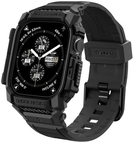 Spigen Rugged Armor Pro Funda con correa Compatible con Apple Watch Serie 10 46mm (2024) - Negro
