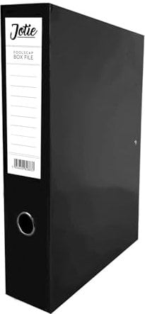 Box File with Lock Spring Ring Pull & Catch Glossy Finish 75mm Spine Ideal Document Organiser for Office School Paperwork Storage Foolscap Box Files Black